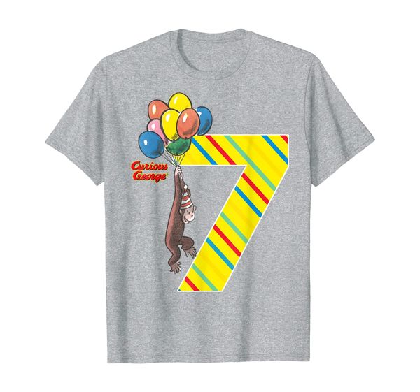 

curious george vintage 7th birthday balloons graphic t-shirt, White;black