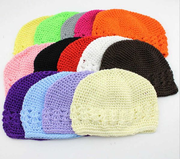 

wholesale 20pcs size: m,l children cotton caps classic knit handmade kufi hats baby crochet beanie girl knited skull mz9109, Yellow