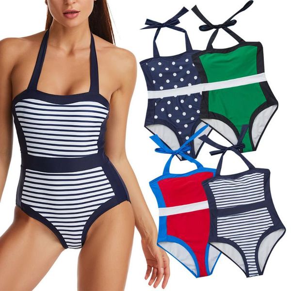 

one-piece suits swimsuit women one piece swimwear 2021 swimming suit women's bathing multicolor splicing polka dot stripe print lady
