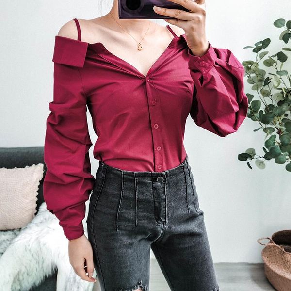 

women spring casual slim burgundy buttons lantern long sleeve blouse shirt office ladies elegant slim korean sj5778m, White