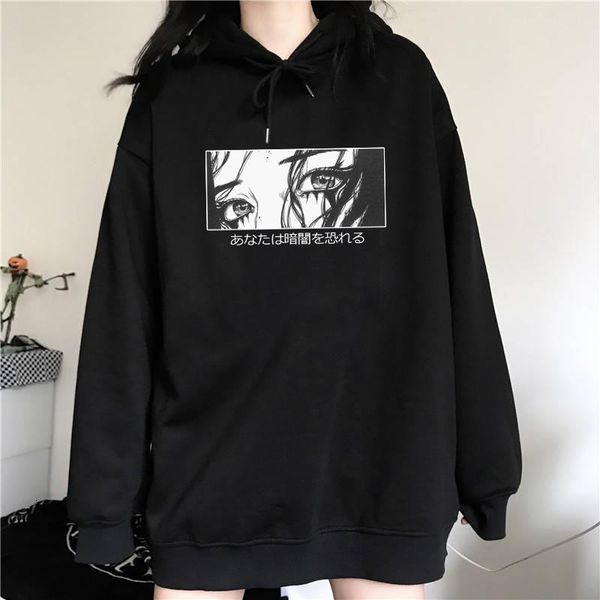

japanese horror letter large size punk fun fashion casual hip-hop long sleeve plus velvet vintage ulzzang hooded sweatshirt, Black