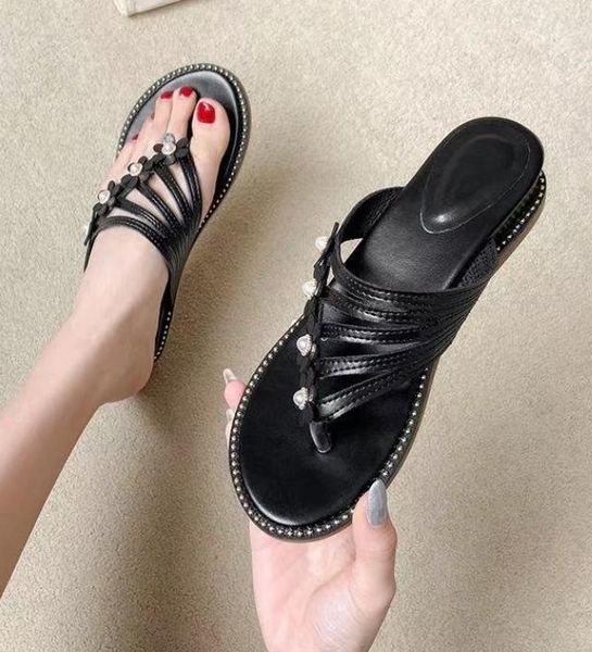

slippers flat shoes fashion summer sandals comfortable flip flops 2021 women, Black