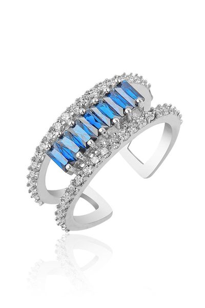 

cluster rings baguette silver ring, Golden;silver