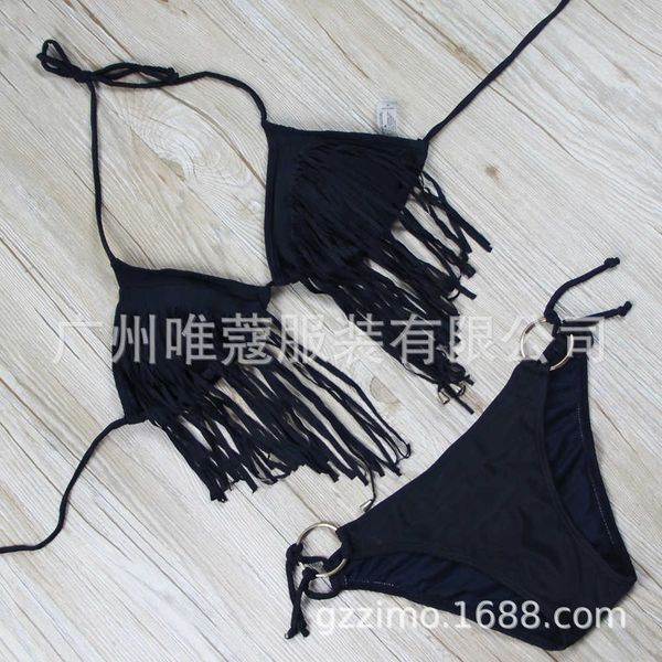 

split classic tassel special bikini solid multicolor price swimsuit lady, White;black