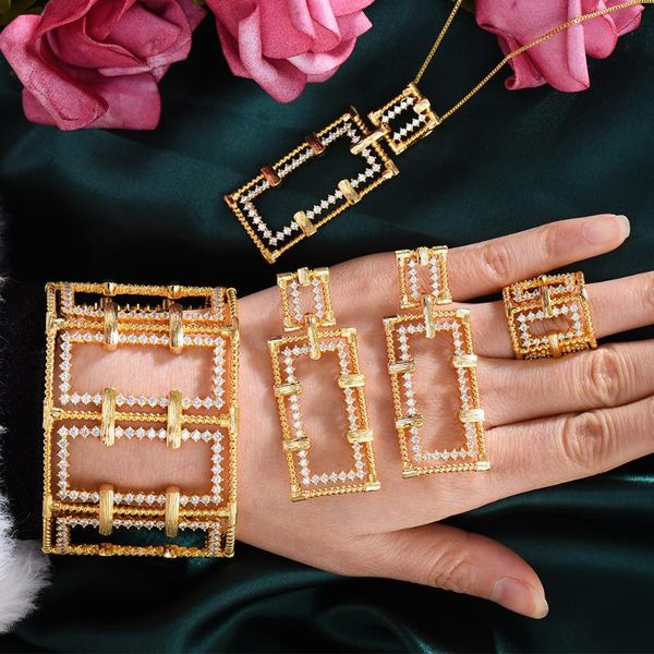 

earrings & necklace godki 2021 charms 4pc bracelet ring earring set for women wedding bridal cubic zircon dubai party jewelry boho, Silver