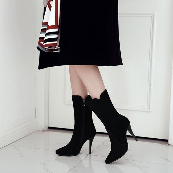 

boots oversized european and american women's with sharp heels side zippers, Black