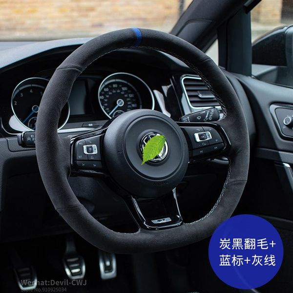 

car pi black steering wheel cover for vw sagitar lavida passat golf lamando tiguan tayron t-cross teramont sued hand-stitch