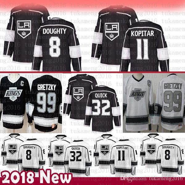 

men los angeles kings 8 drew doughty hockey jerseys 32 jonathan quick 11 anze kopitar 99 wayne gretzky jersey, Black;red