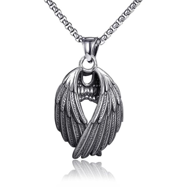 

pendant necklaces 2021 retro and old angel wing necklace personality trendy boys girls all-match sweater chain, Silver