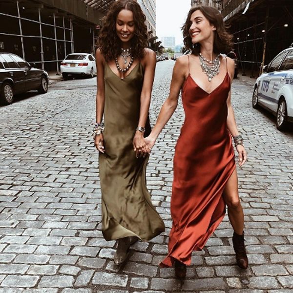 

2021 new spring summer v neck maxi casual women spaghetti strap sleeveless backless side split long es lady vestido 4pno, Black;gray