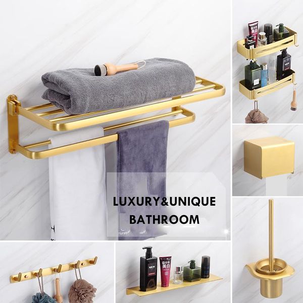 

bath accessory set luxury golden bathroom shelves organizer shower shelf corner shampoo storage rack punch-space aluminum holder access