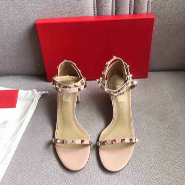

dress shoes 2021 fashion designer sandals genuine leather women's thin high heels summer ankle straps rivet ladies 35-40, Black