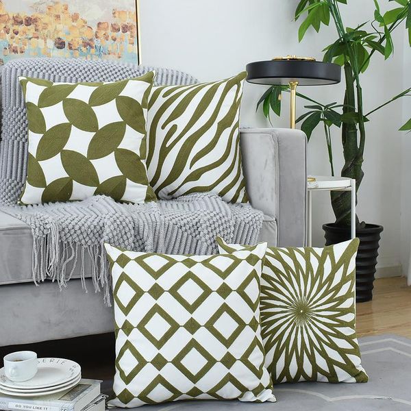 

cushion/decorative pillow nordic geometric green embroidered pillowcase with core