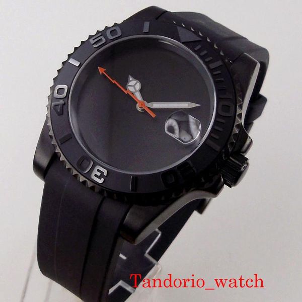 

wristwatches 40mm nh35a miyota 8215 black sterile orange flash second hand curved end strap automatic men watch ym insert, Slivery;brown