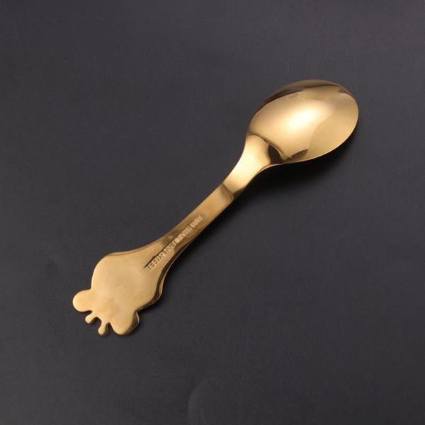 

spoons baby cartoon giraffe stainless steel spoon polished soup dinner tableware (golden)