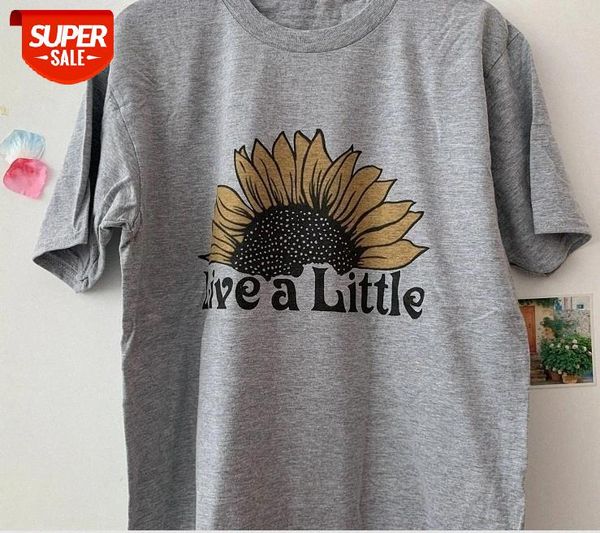 

sunfiz hjn live a little sunflower short sleeve o-neck t-shirt female light grey summer t shirt ladies tee #ba9n, White