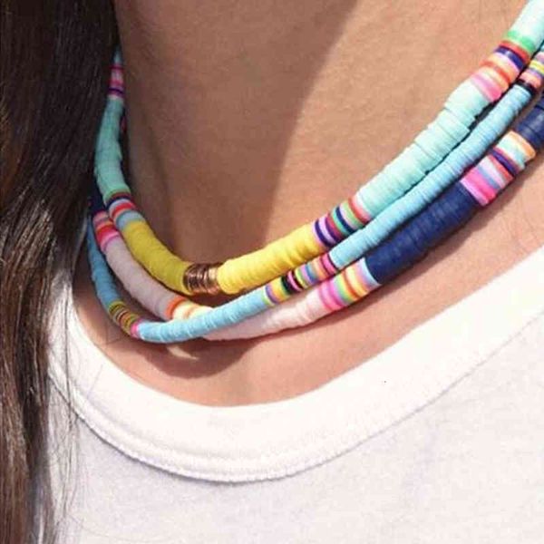 

necklaces pendants 4/6/8mm 20 colors polymer clay soft pottery choker colorful surfer beads collar handmade femme jewelry gifts, Silver