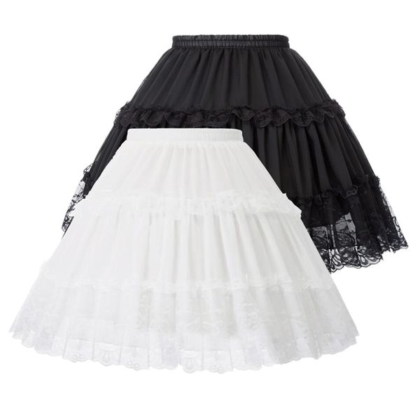 Damen-Lolita-Röcke, Krinoline, Petticoat, Abendparty, Unterrock, Vintage, elastische Taille, 2-Loop-Rüschen, Swing, schwarzer Gothic-Rock 210629