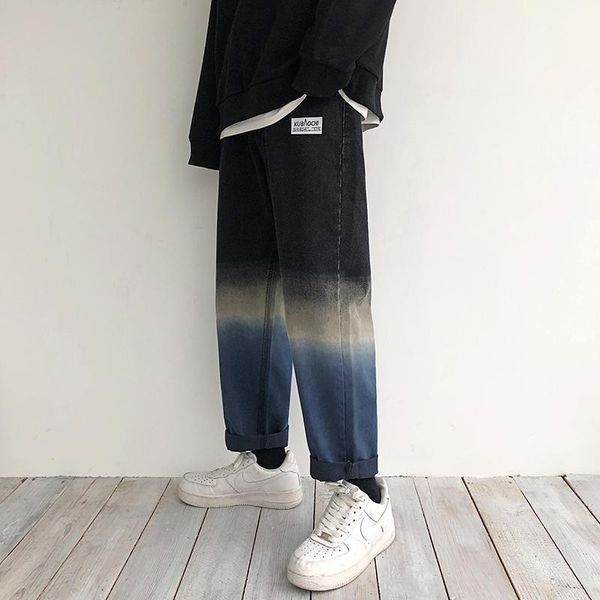 

men's jeans autumn gradient fashion washed casual retro jean pants men streetwear loose hip hop straight denim trousers mens, Blue