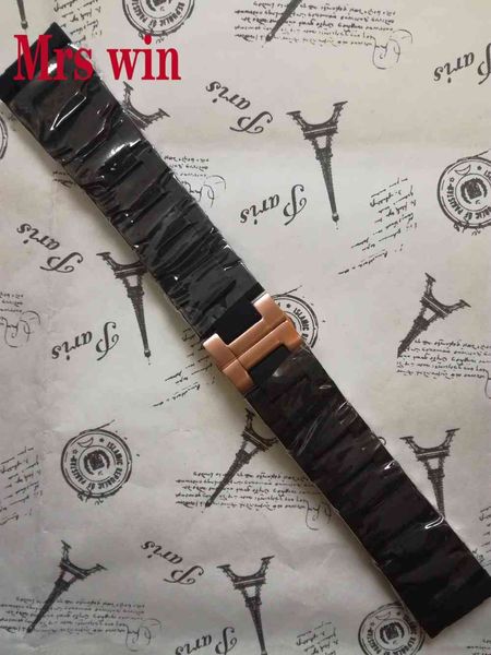 Sra. Win Watchbands Borracha Envoltório de Silicone Rose-Gold Steel Steel Step Bracelete para Relógios Acessórios