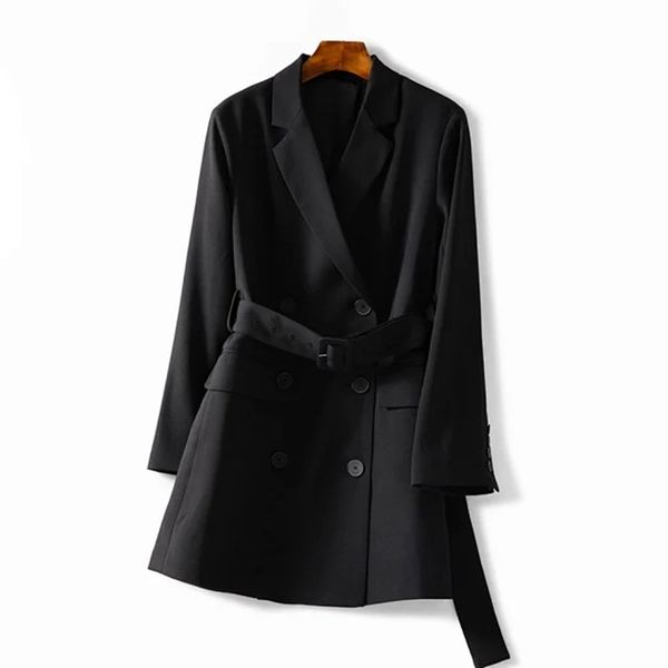 

2021 new terno das mulheres negras vestido double breasted manga comprida caixilhos entalhado outono feminino mini vestidos com bolsos aqyb, Black;gray