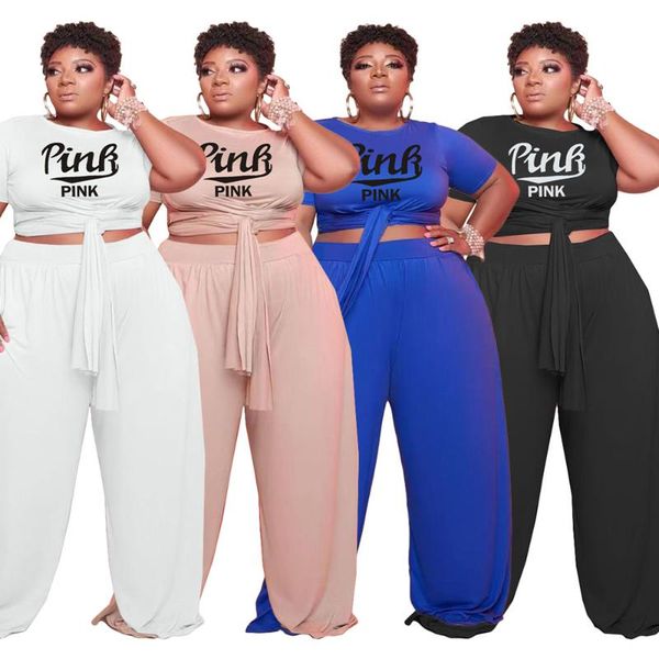 

plus size tracksuits summer women's outfit fashion casual letter pattern bandage round collar two piece suit wholesale drop, Black