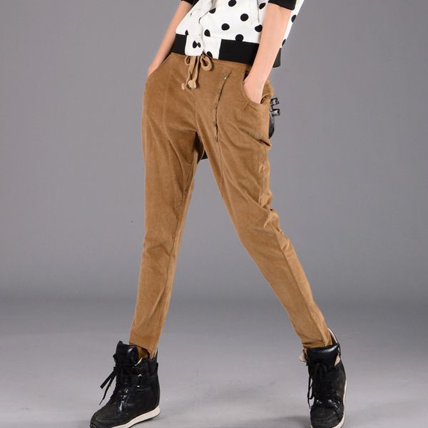 

women harlan fashion casual spring and autumn stretch velvet elastic corduroy pants on the loose waist qosu, Black;white
