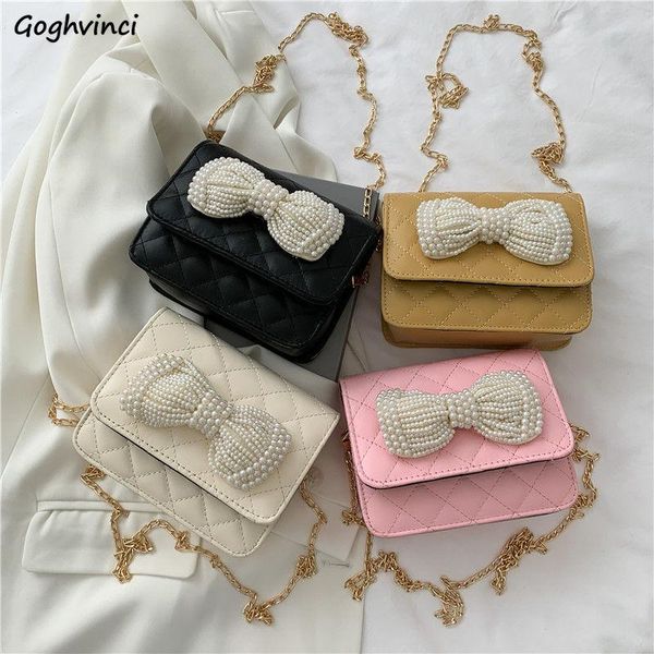 

evening bags diamond lattice shoulder women pearls bow flap bag pu leather cross body chain-bag mini coin handbags all-match portable ol