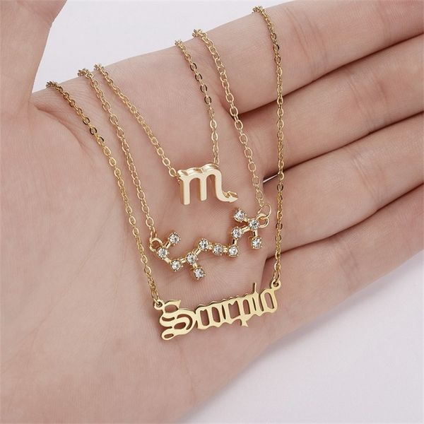 

12 zodiac necklaces 3 styles/set with gift card constellation sign pendant silver chains necklace for men women jewelry in bulk c3