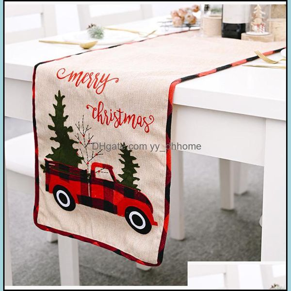 Tischläufer-Tücher, Heimtextilien, Garten, Weihnachtsbaumstoff, Urlaub, Retro-Bauernhof, Büffelkaro, roter LKW-Druck, Flagge, 71 Zoll, JK2010XB Drop Del