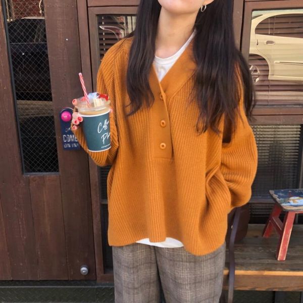 

women's sweaters fashion brand pullovers clothing long sleeve button casual v-neck spring autumn loose knitted, White;black