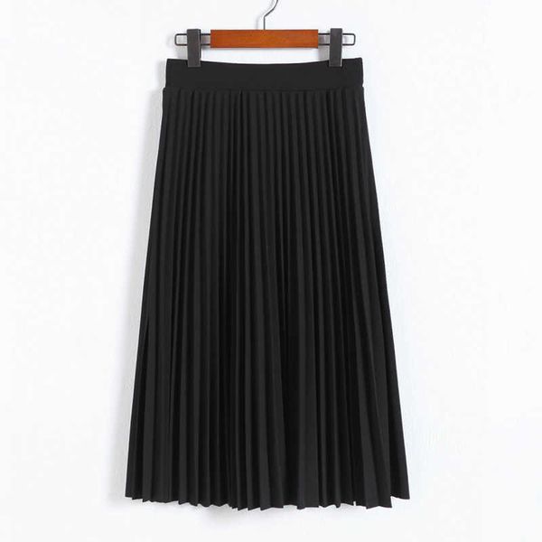 

spring and autumn new fashion women's high waist pleated solid color half length elastic skirt promotions lady black pink y0824