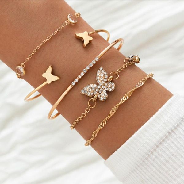 Bracelets de charme Bohemian Bracelet Butterfly Set Butterfly Conjunto com Diamond Crystal 5 peças para mulheres e meninas Gift Unique Christmas