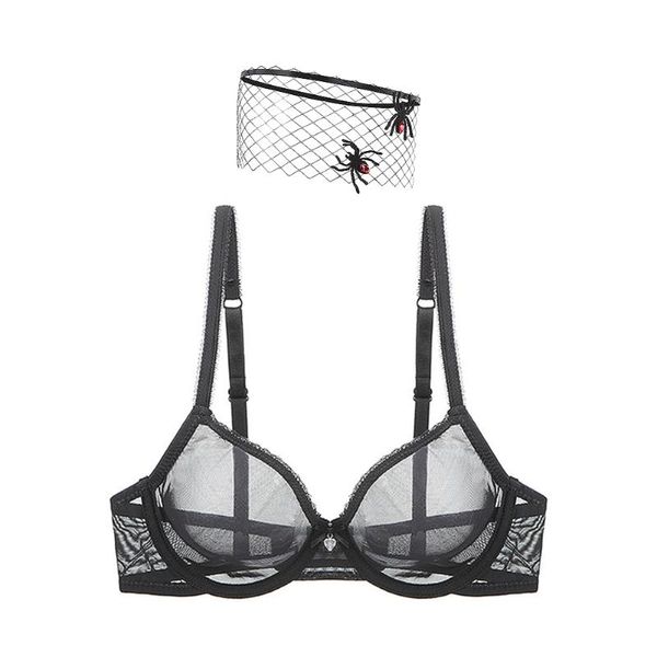 

bras women lace bra see through gauze mesh transparent ultra thin, Red;black