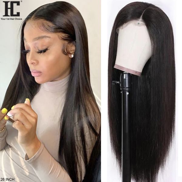 

brazilian straight human hair wigs glueless 150% pre plucked 13x1 remy straight lace part wig with baby hair 26 inch lace wig, Black