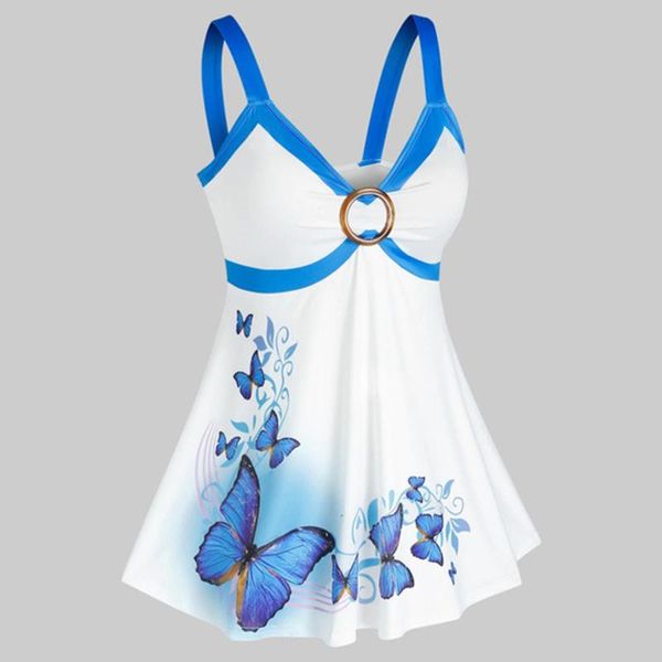 

women's tanks & camis tank women sleeveless shirts summer elegant ladies casual butterfly print o ring strappy vest shirt, White