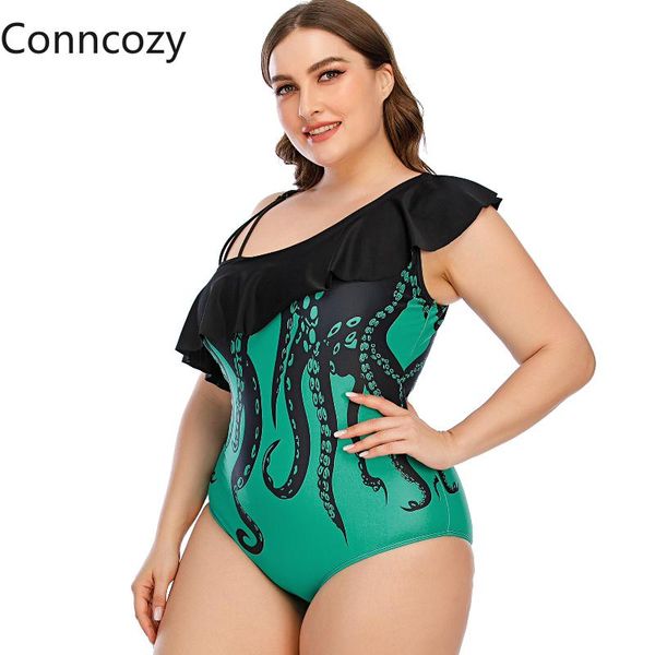 

one-piece suits l-5xl plus size women's swimwear ruffled swimsuit body closed bathing suit for pool beach swimming