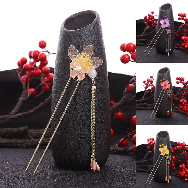 

hair clips & barrettes est flower forks retro style long tassels hairpins wooden sticks pearls bead step shake chinese wedding bride, Golden;silver
