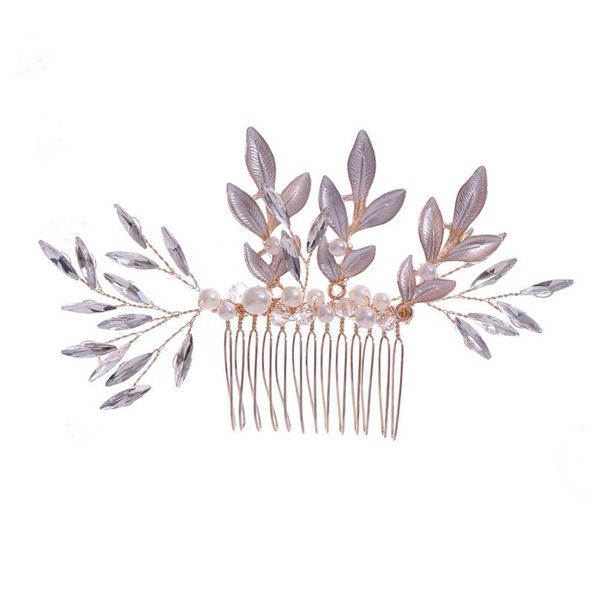 

trendy gold pearl comb handmade crystal leaf hair combs wedding hair accessories tiaras bridal women hair jewelry head o qyllll, Silver