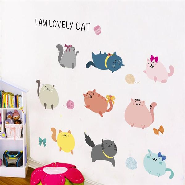 

wall stickers cute fat cats playing for kids room decoration pet kitten animal mural art diy pvc home decals cartoon posters