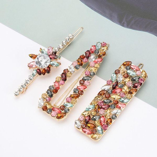 

hair clips & barrettes 3 pcs/set fashion retro women hairpin set alloy rhinestone fancy color clip c1fc, Golden;silver