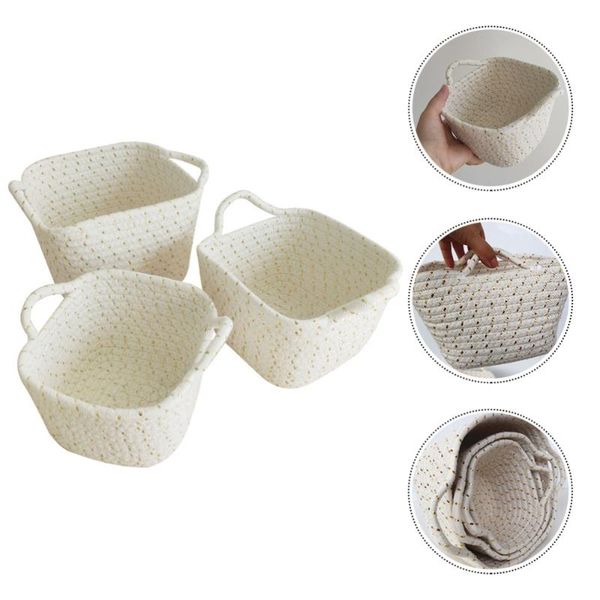 

1 set 3 pcs hand-sewn storage baskets cotton rope storage baskets (white