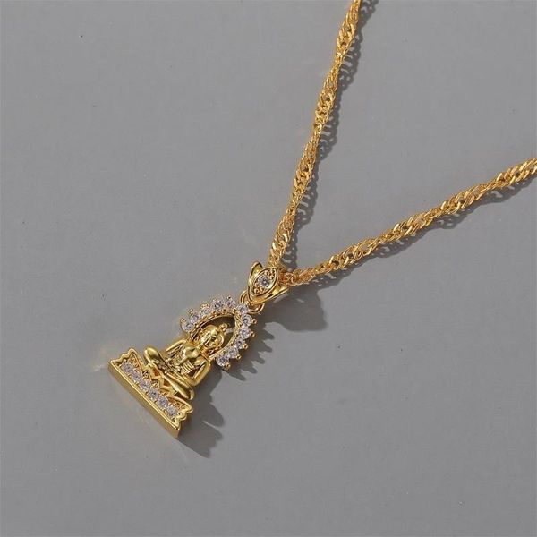 

chains necklace chain women necklaces jewelry ladies figure of buddha pendant gold color trendy party alloy buddhism naszyjnik, Silver