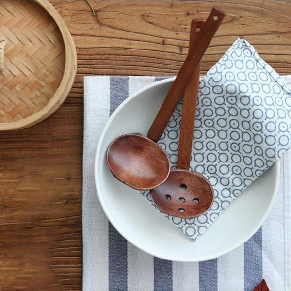 

spoons soup japanese-style long-handled wooden spoon colander ramen pot