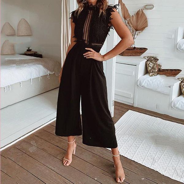 

women's jumpsuits & rompers solid color loose fashion wide leg casual women backless sleeveless party, Black;white