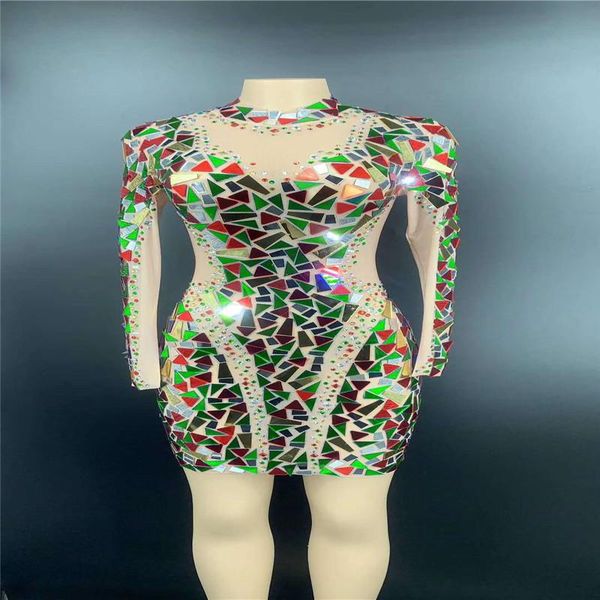 

party decoration v78 ballroom dance costumes purple mirror glass colorful rhinestones see-through women dress wear mesh crystal skirt club