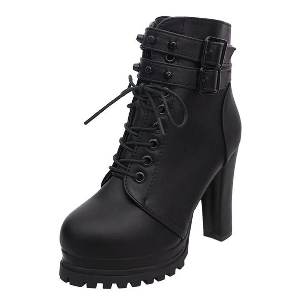 

boots okkdey women's short boot lace up autumn shoes bootee woman2021 booties ladies round toe luxury designer ankle rubber, Black