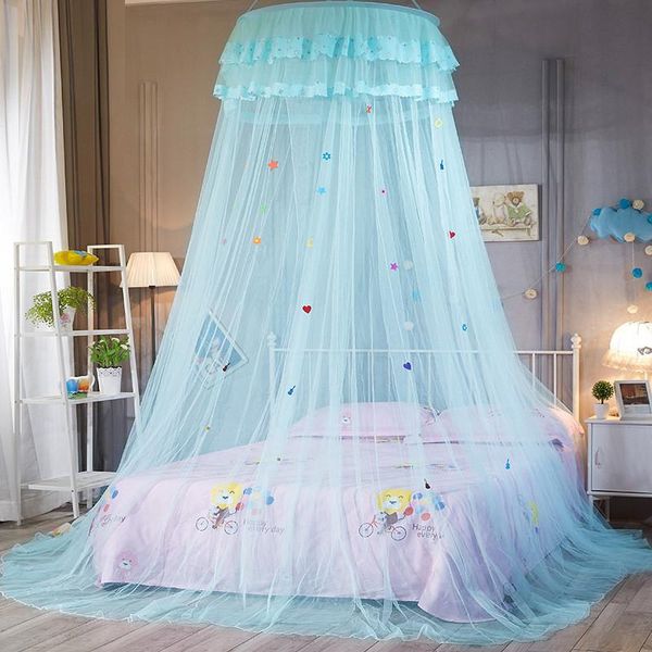 

1pc star blue round mosquito net pink kids princess ceiling bed netting one door summer net moustiquaire for 1.2m 1.5m 1.8m bed