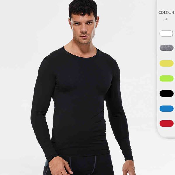 

solid color men's pro fitns sports running tight t-shirt stretch sweat wicking quick drying long sve shirt 4002, White;black