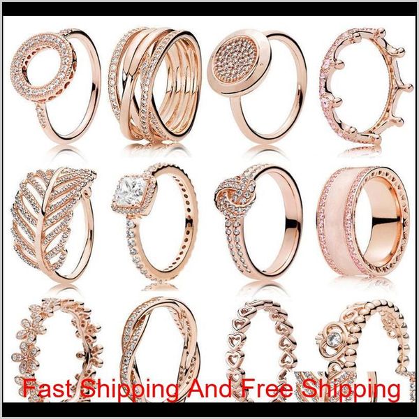 

kakany new s925 sterling silver rose gold round crown heart shaped clover ring original fashion jewelry diy zlnox glj3k, Golden;silver